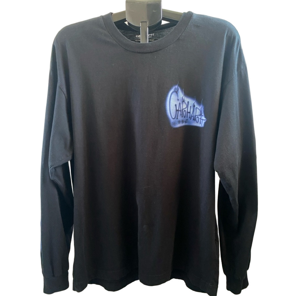 Carhartt Grin Long Sleeve T-Shirt with blue Flame Graphic, Size L​